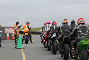 Riders prepare to set off at the Anglesey circuit.