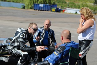 Dan Linfoot gives instruction at one of his James Whitham motorcycle track training day events.