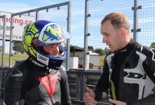 Dan Linfoot gives instruction at one of his James Whitham motorcycle track training day events.